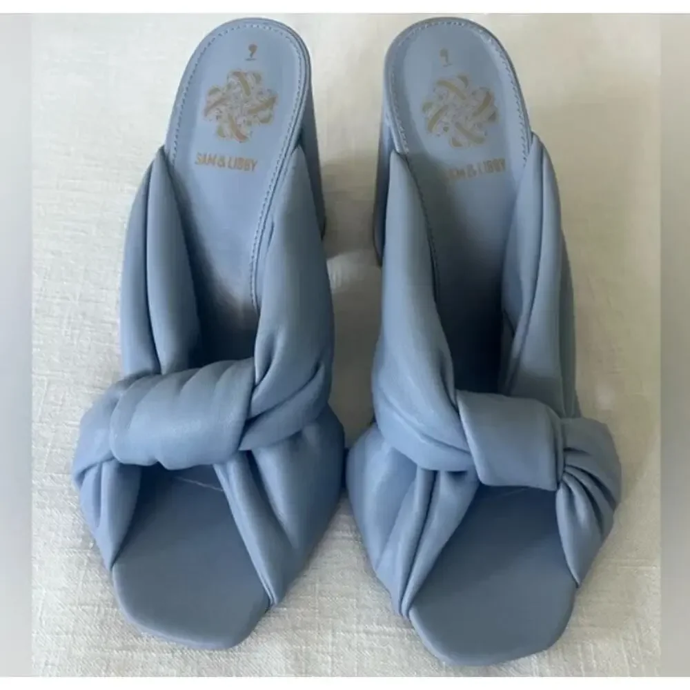 Sam and Libby blue leather bow ties sandals heels sz 7